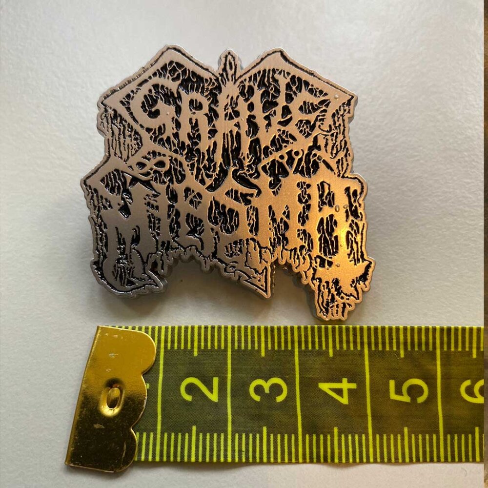 grave miasma metal logo pin detail